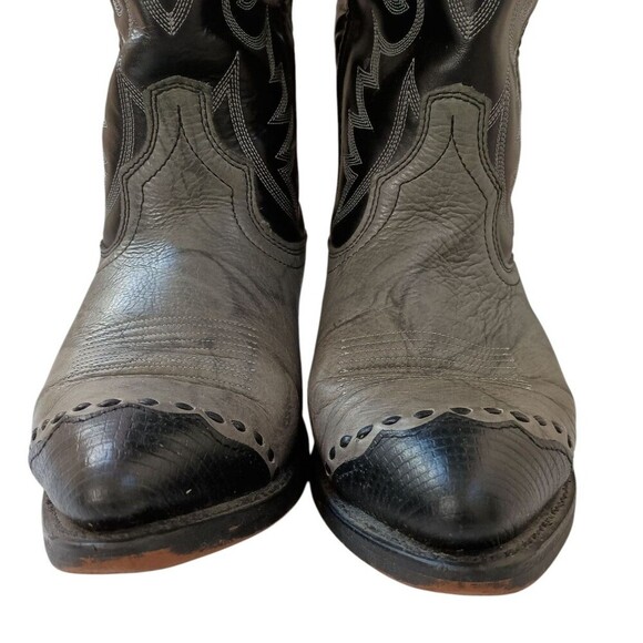 Laredo Western Boot Mens Size 10D Black Gray Pointed Toe Lizard Print Wingtip - Picture 3 of 10